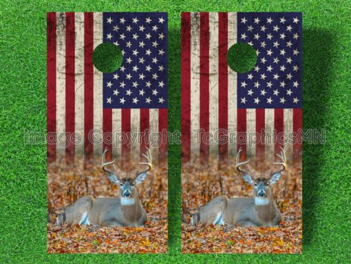 Distressed US Flag Deer Bedded Down