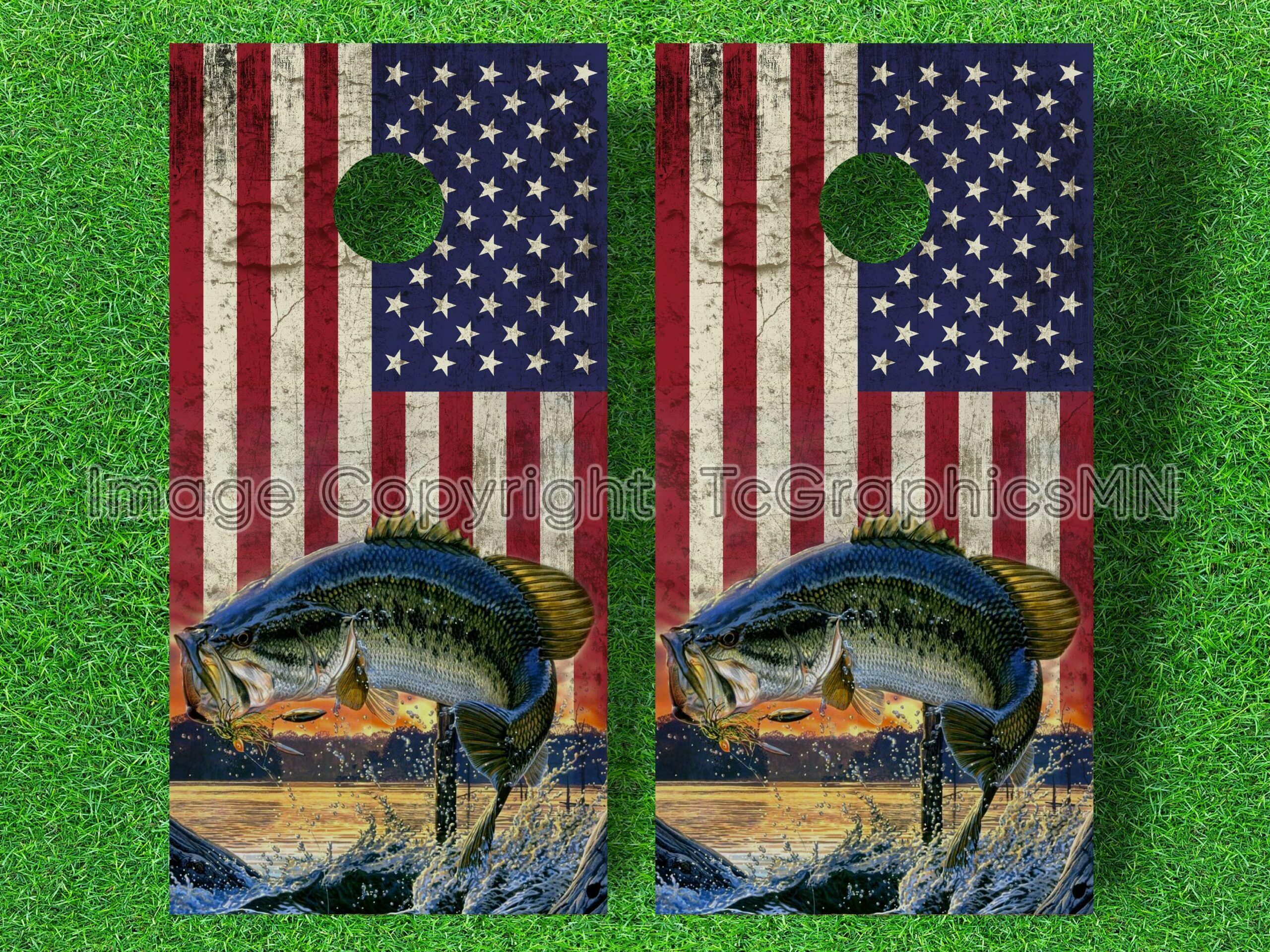 US Flag Bass Fishing Cornhole Decal Set Tc Graphics MN