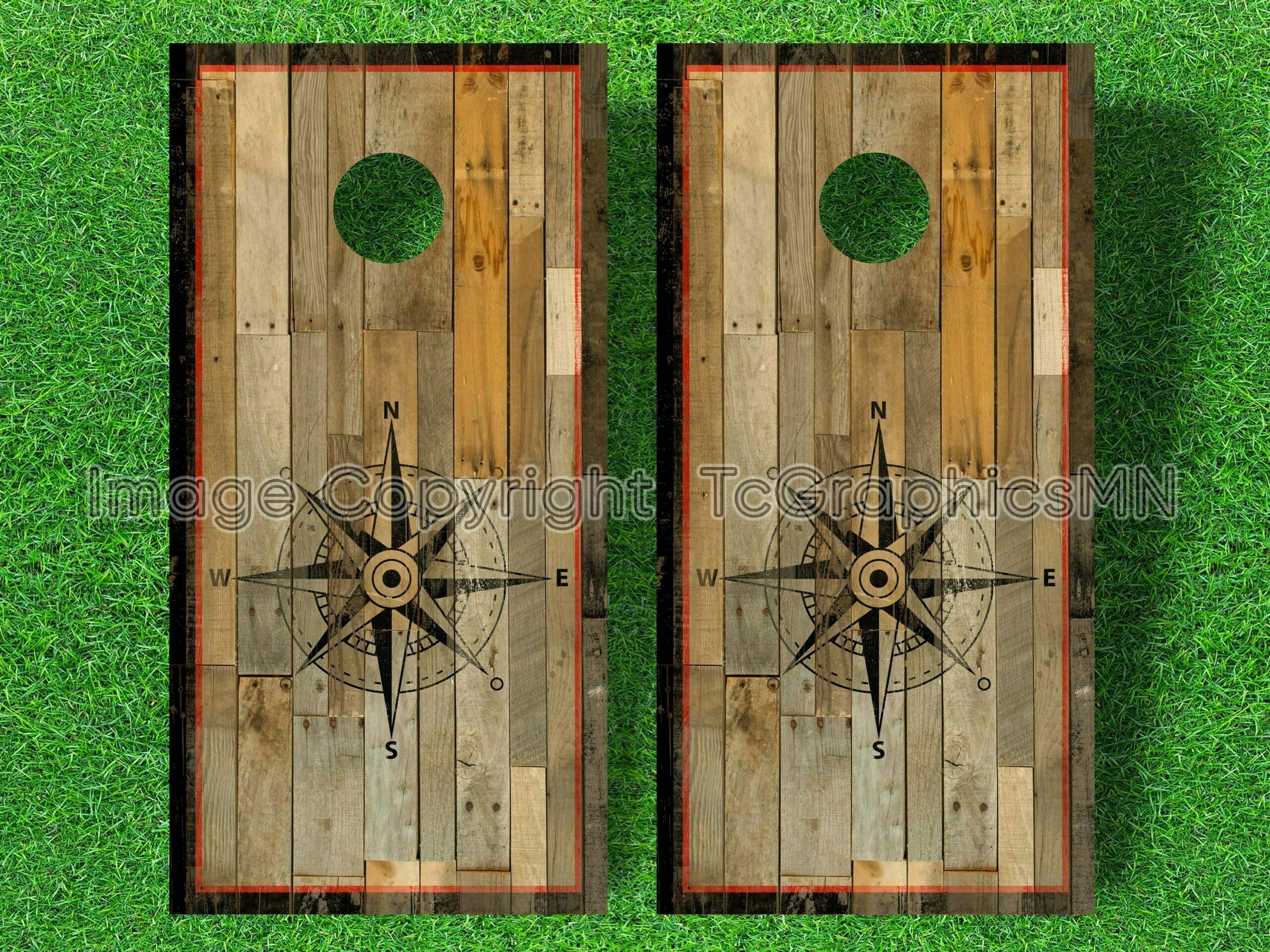 Distressed Nautical Compass Cornhole Decals