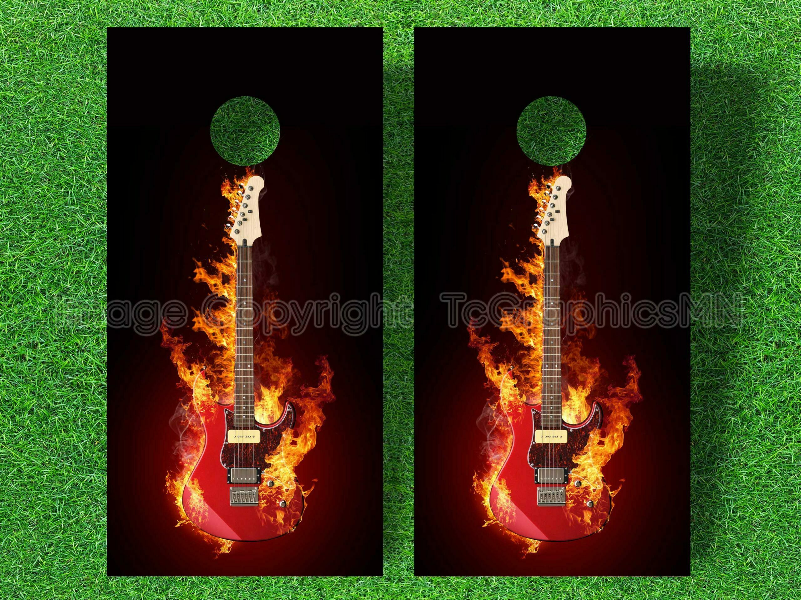 Guitar On Fire Cornhole Decals